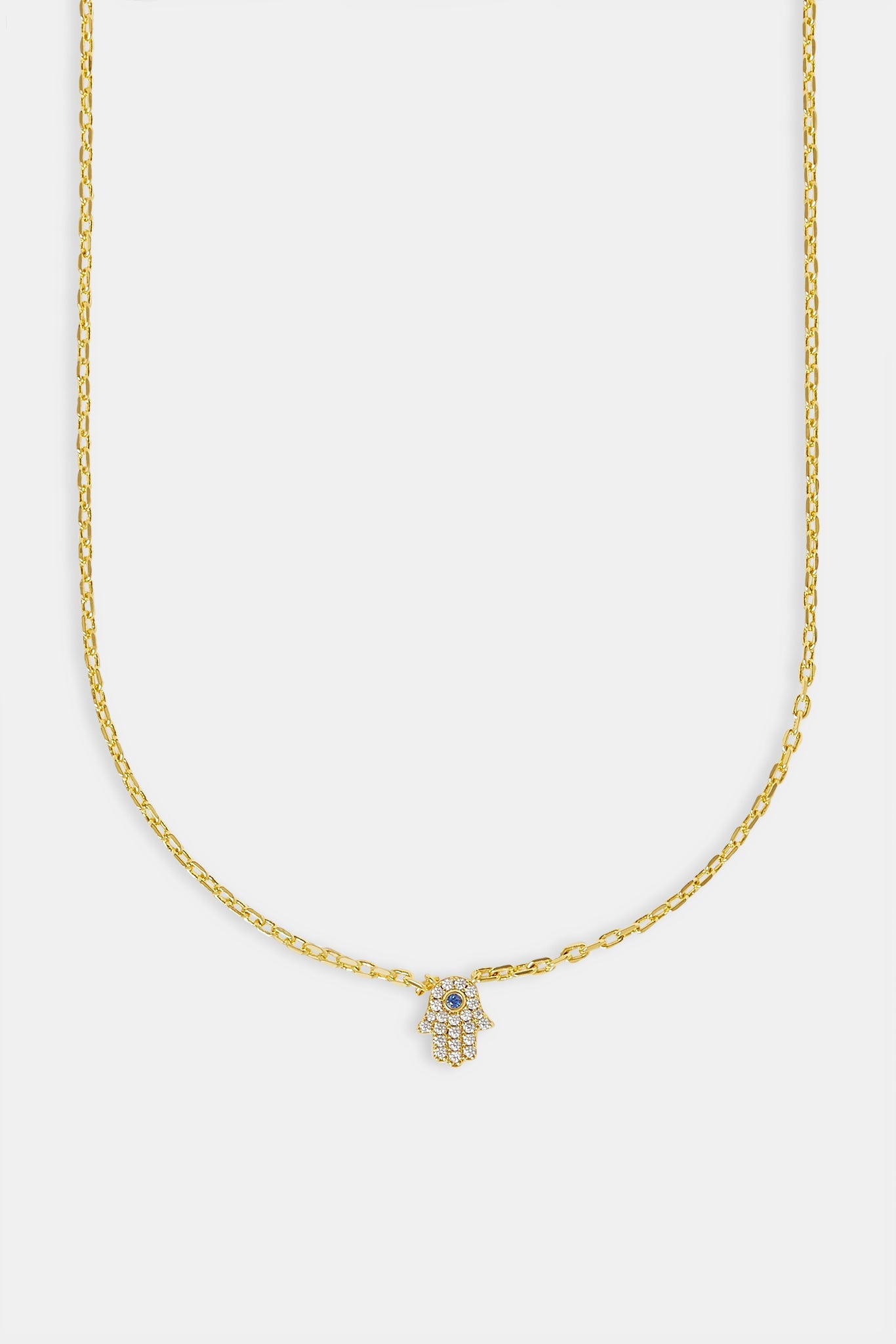 Iced Hamsa Hand Rolo Necklace - 8mm